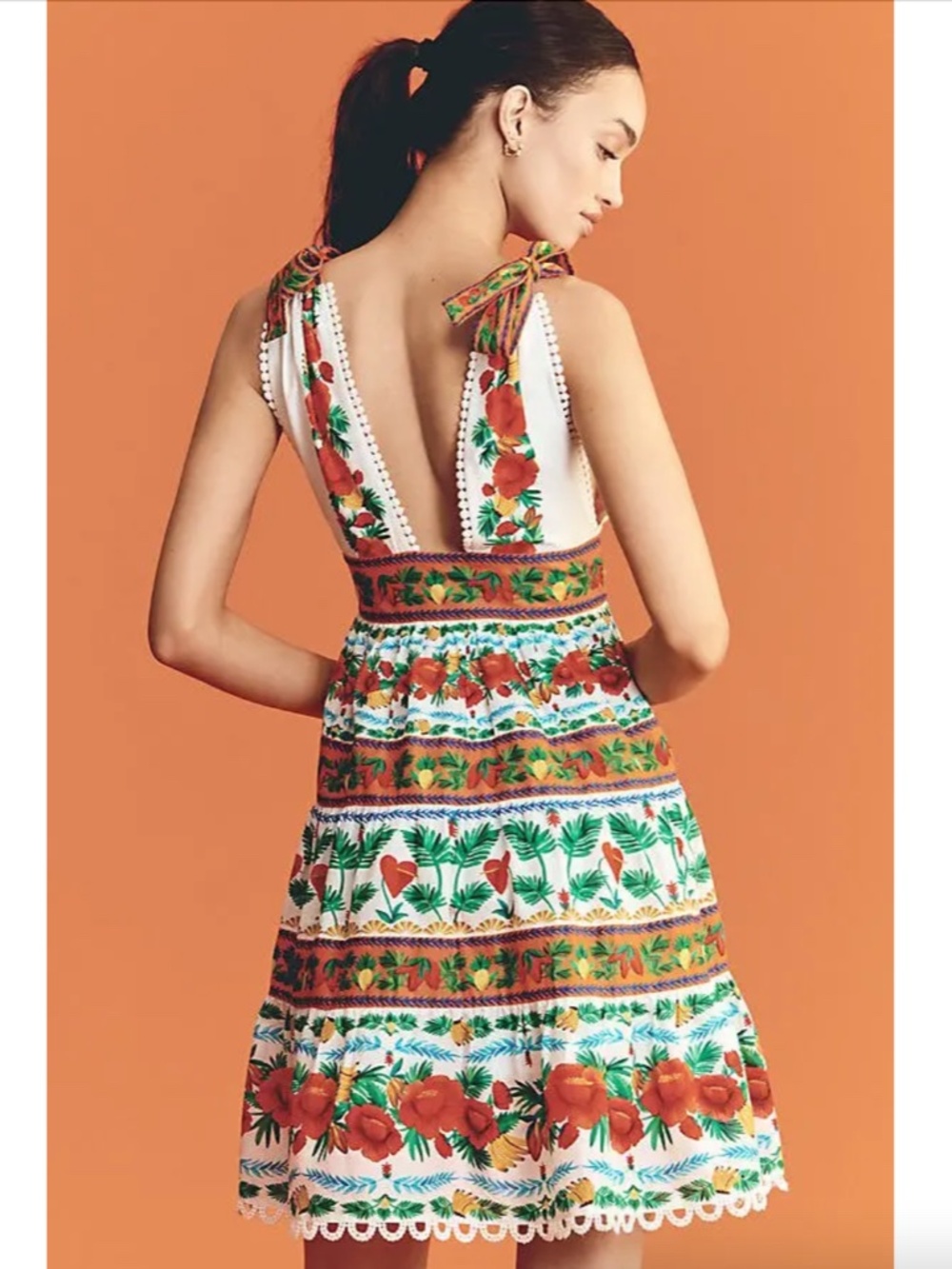 Farm Rio x Anthropologie V-neck Tiered Mini Dress Women's Size Small - Picture 2 of 16